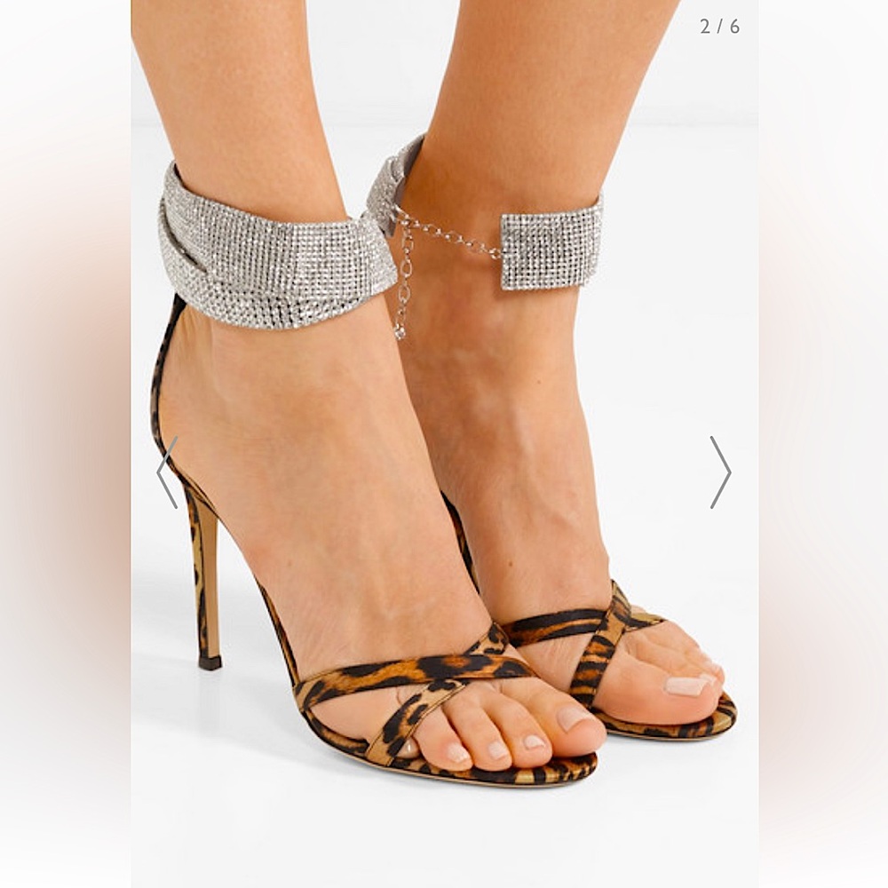 GIUSEPPE ZANOTTI Swarovski crystal-embellished leopard-print satin sandals